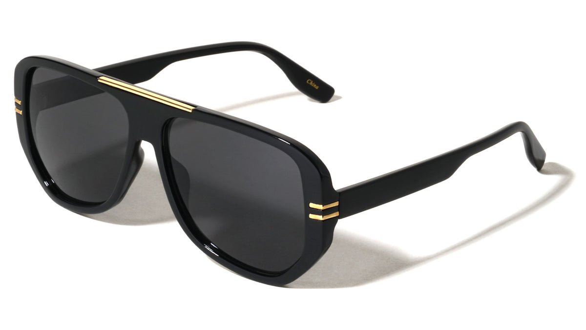 Two Bar Side Accent Solid Frame Geometric Aviators Wholesale Sunglasses