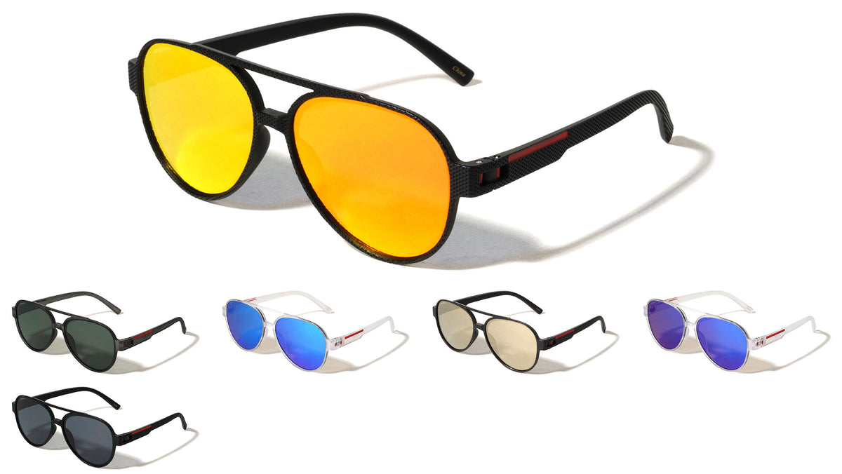 Frame Texture Temple Bar Accent Aviators Wholesale Sunglasses