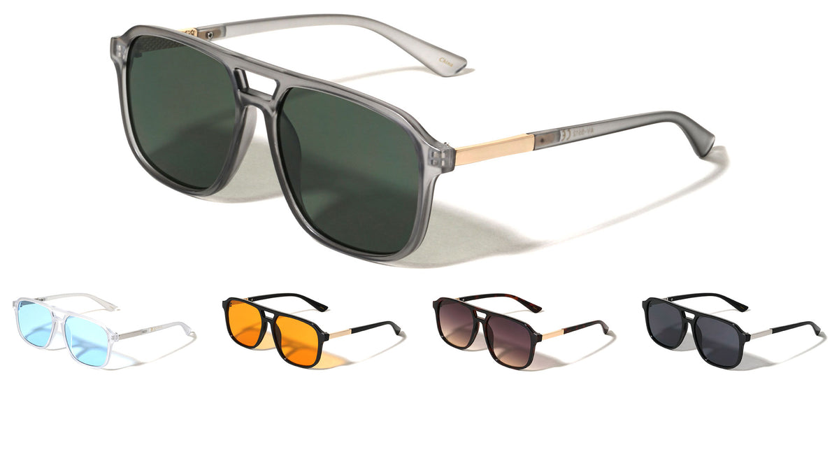 Inside Hinge Texture Modern Squared Aviators Wholesale Sunglasses