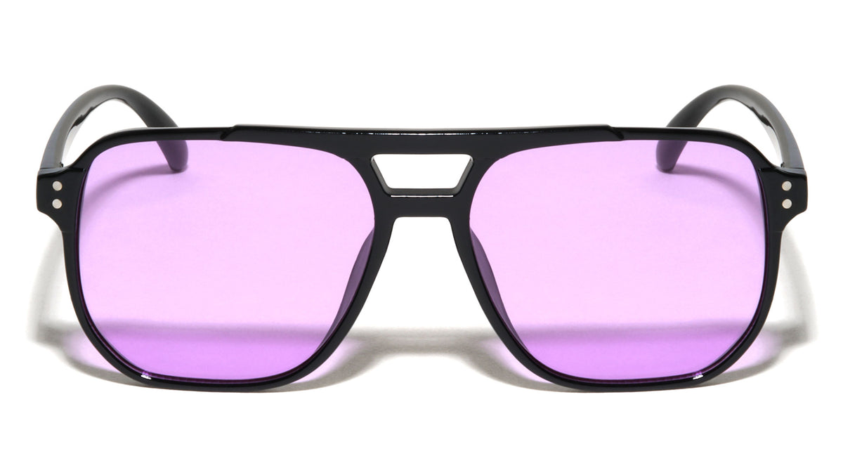 Color Lens Two Dot Stud Accent Squared Aviators Wholesale Sunglasses