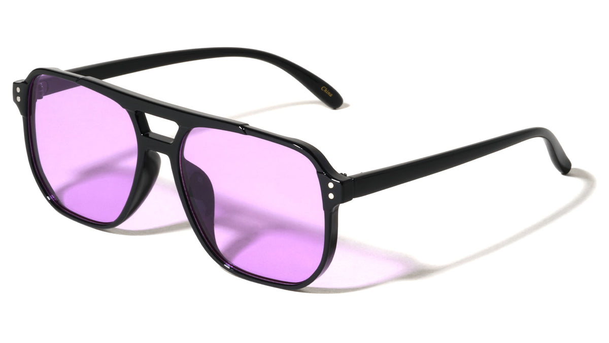 Color Lens Two Dot Stud Accent Squared Aviators Wholesale Sunglasses