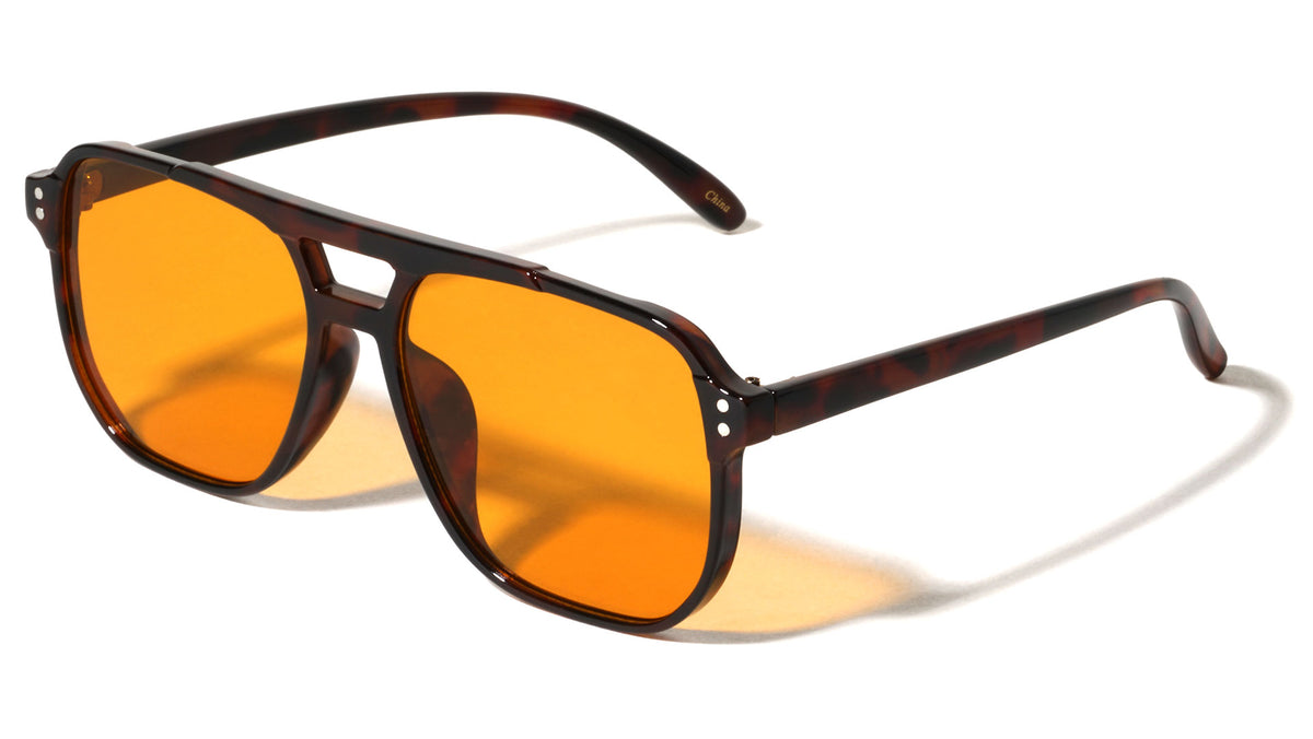 Color Lens Two Dot Stud Accent Squared Aviators Wholesale Sunglasses