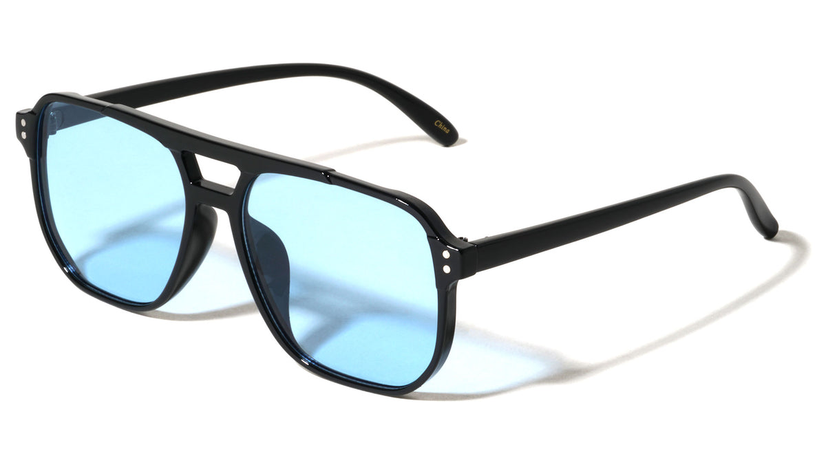 Color Lens Two Dot Stud Accent Squared Aviators Wholesale Sunglasses