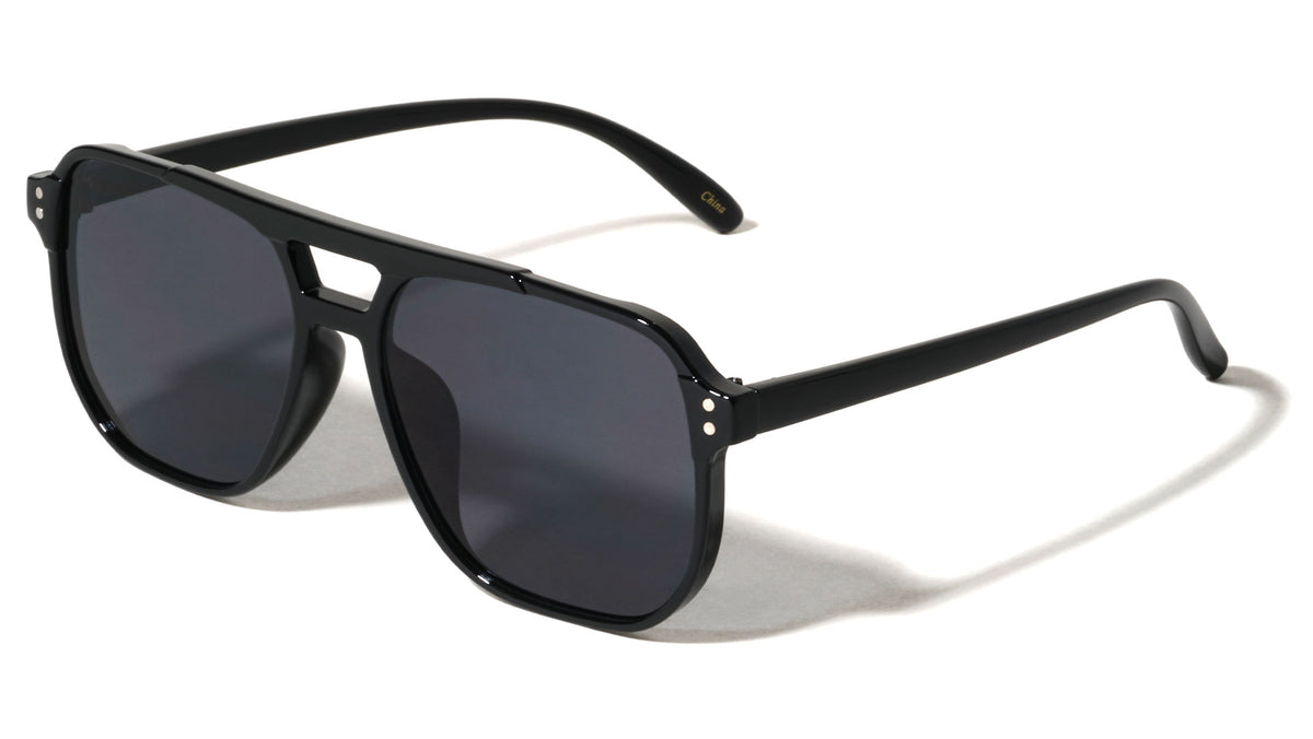 Color Lens Two Dot Stud Accent Squared Aviators Wholesale Sunglasses