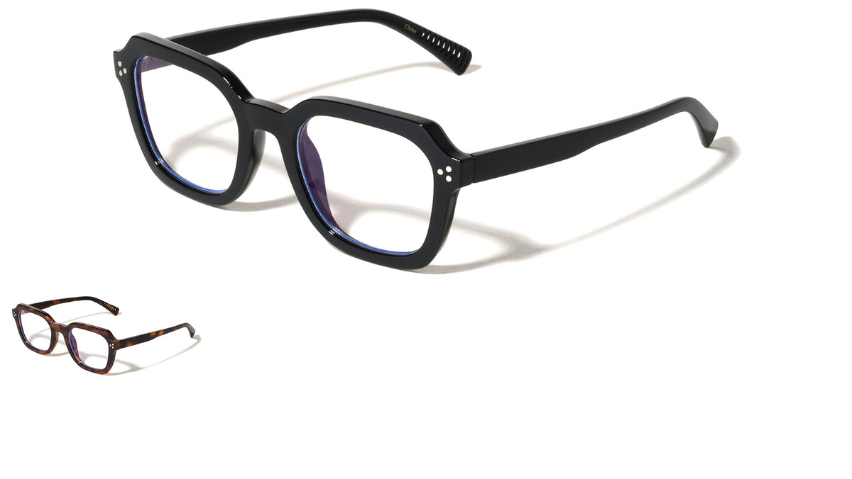 Three Dot Accent Squared Geometric Blue Light Blocking Wholesale Eyewear