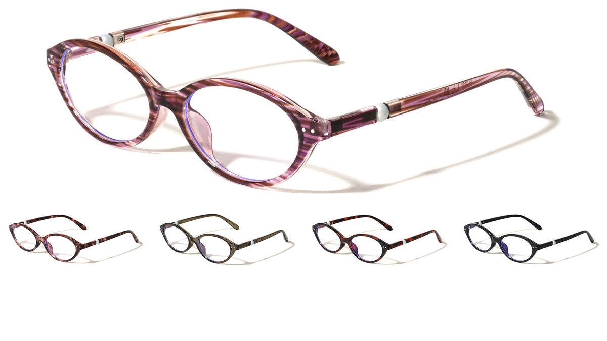 Pearl Temple Accent Retro Oval Blue Light Blocking Wholesale Eyewear