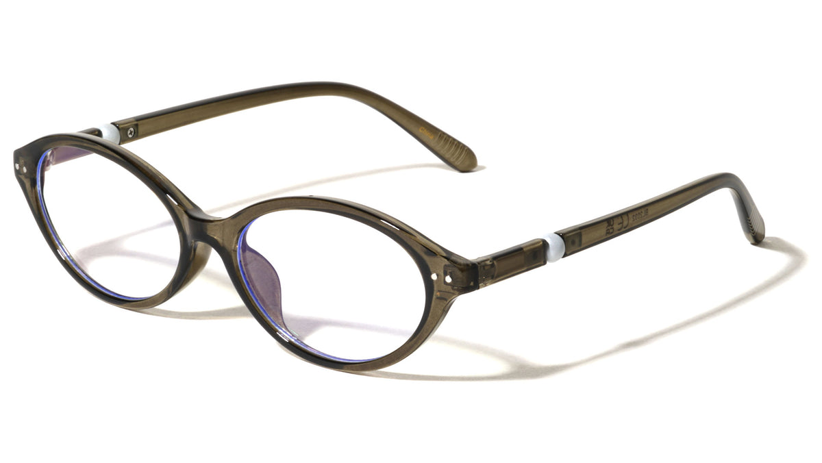 Pearl Temple Accent Retro Oval Blue Light Blocking Wholesale Eyewear