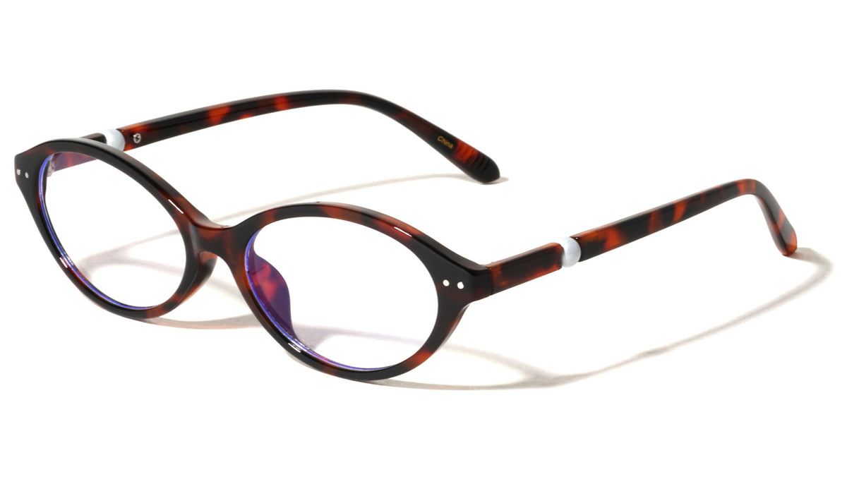 Pearl Temple Accent Retro Oval Blue Light Blocking Wholesale Eyewear