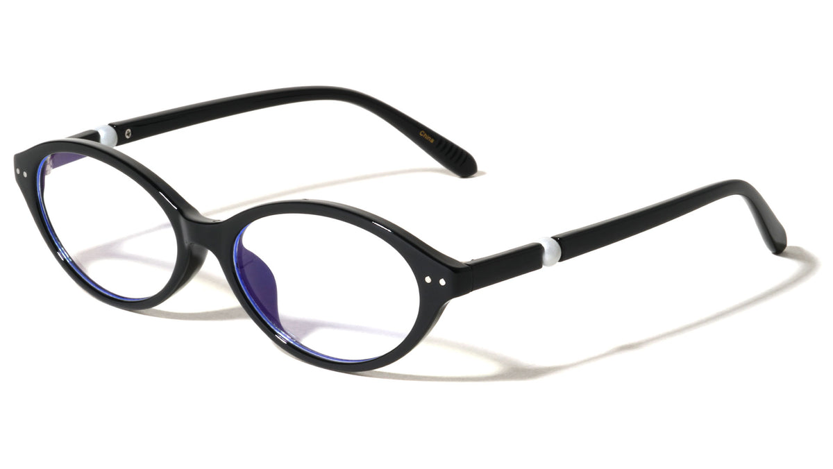 Pearl Temple Accent Retro Oval Blue Light Blocking Wholesale Eyewear