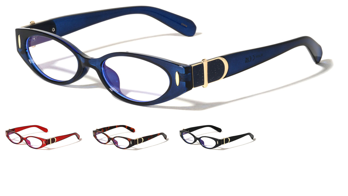 Glitter Temple Accent Oval Cat Eye Blue Light Blocking Wholesale Eyewear