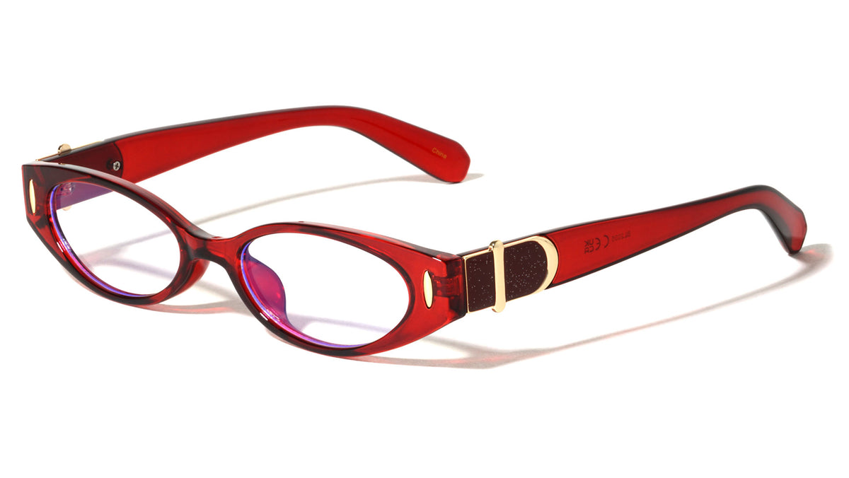 Glitter Temple Accent Oval Cat Eye Blue Light Blocking Wholesale Eyewear