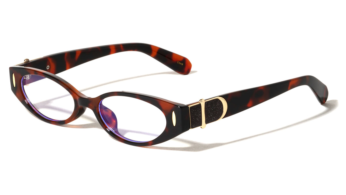 Glitter Temple Accent Oval Cat Eye Blue Light Blocking Wholesale Eyewear