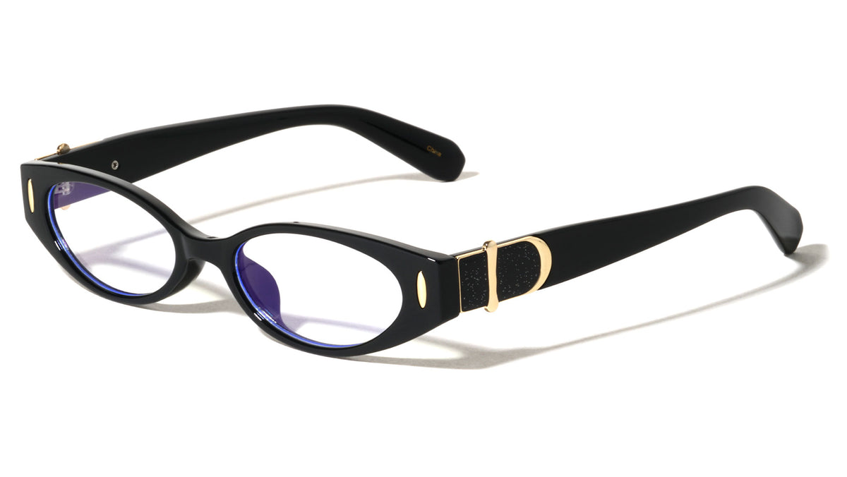 Glitter Temple Accent Oval Cat Eye Blue Light Blocking Wholesale Eyewear