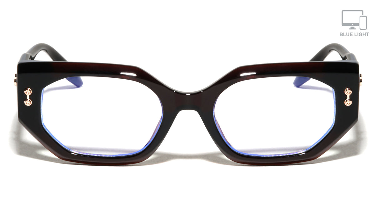 Two Dot Rivet Accent Geometric Cat Eye Blue Light Blocking Wholesale Eyewear