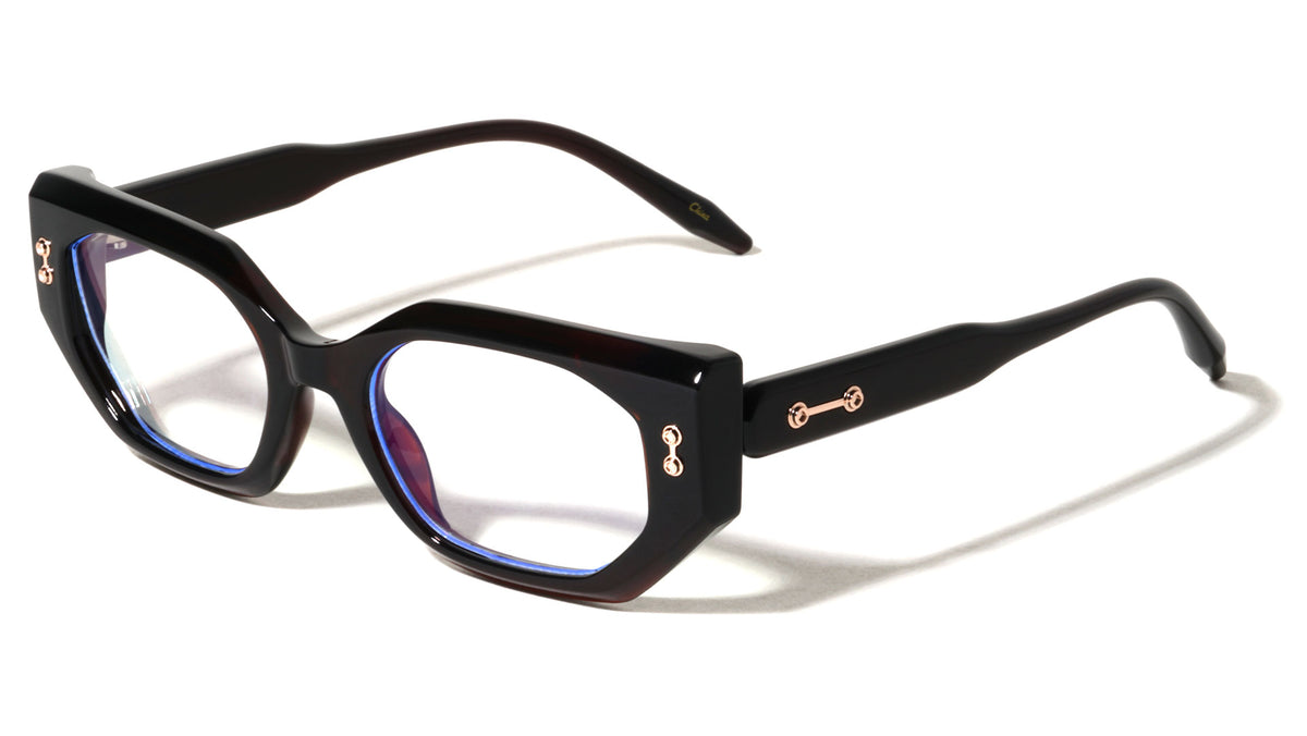Two Dot Rivet Accent Geometric Cat Eye Blue Light Blocking Wholesale Eyewear