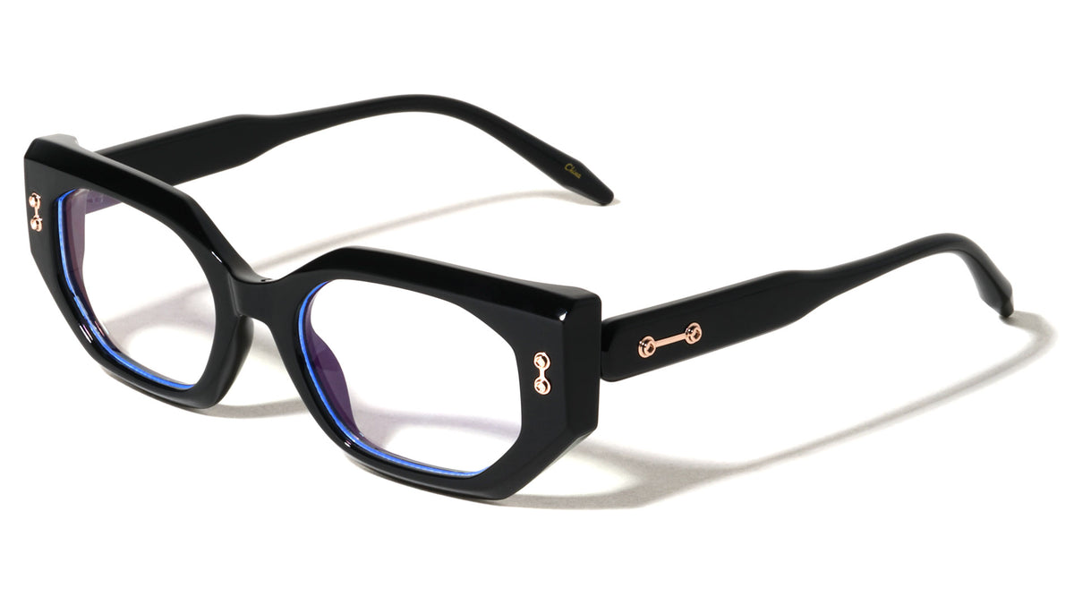 Two Dot Rivet Accent Geometric Cat Eye Blue Light Blocking Wholesale Eyewear
