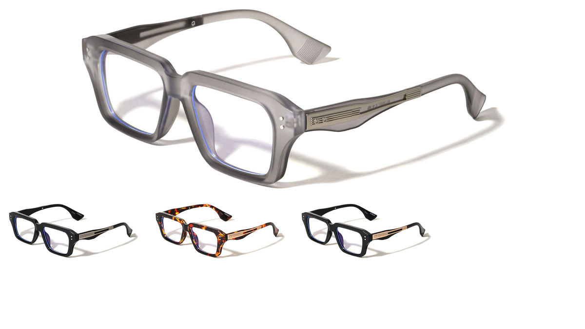 Art Deco Temple Bar Accent Square Blue Light Blocking Wholesale Eyewear