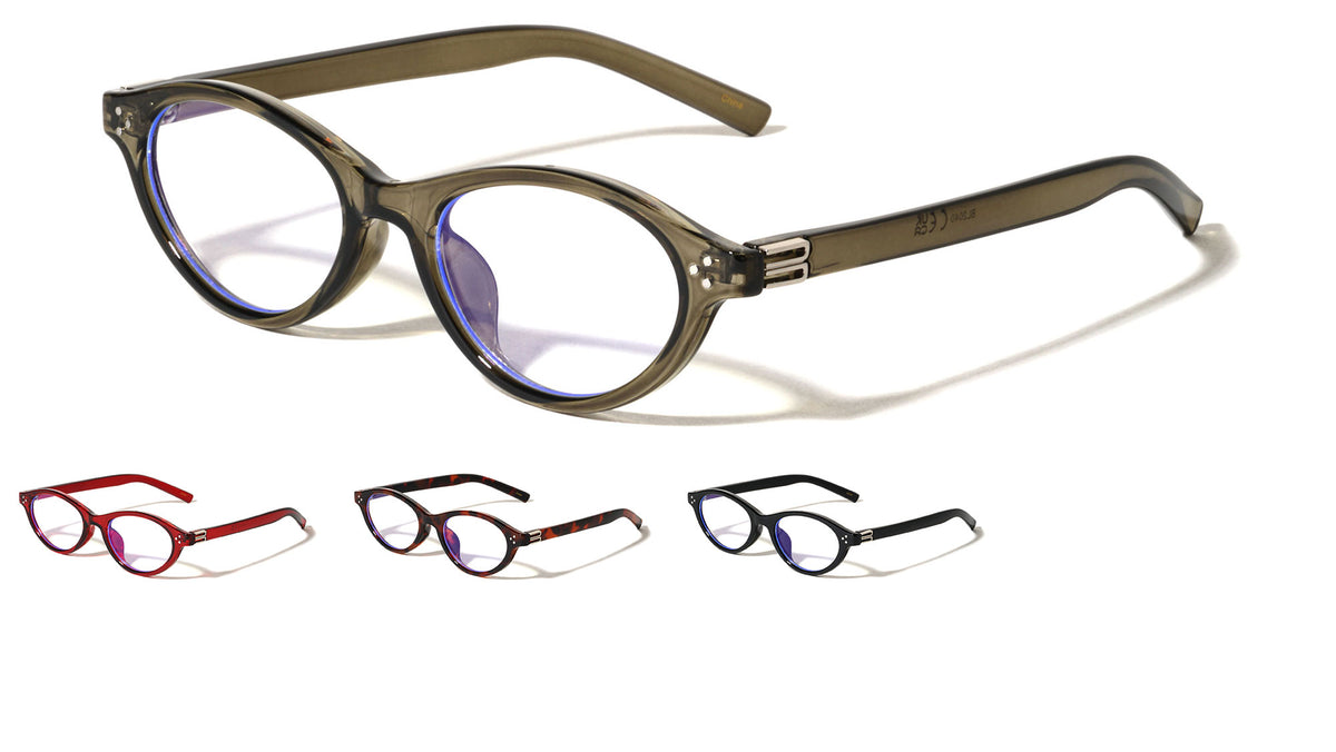 Two Bracket Hinge Accent Fashion Oval Cat Eye Blue Light Blocking Wholesale Eyewear