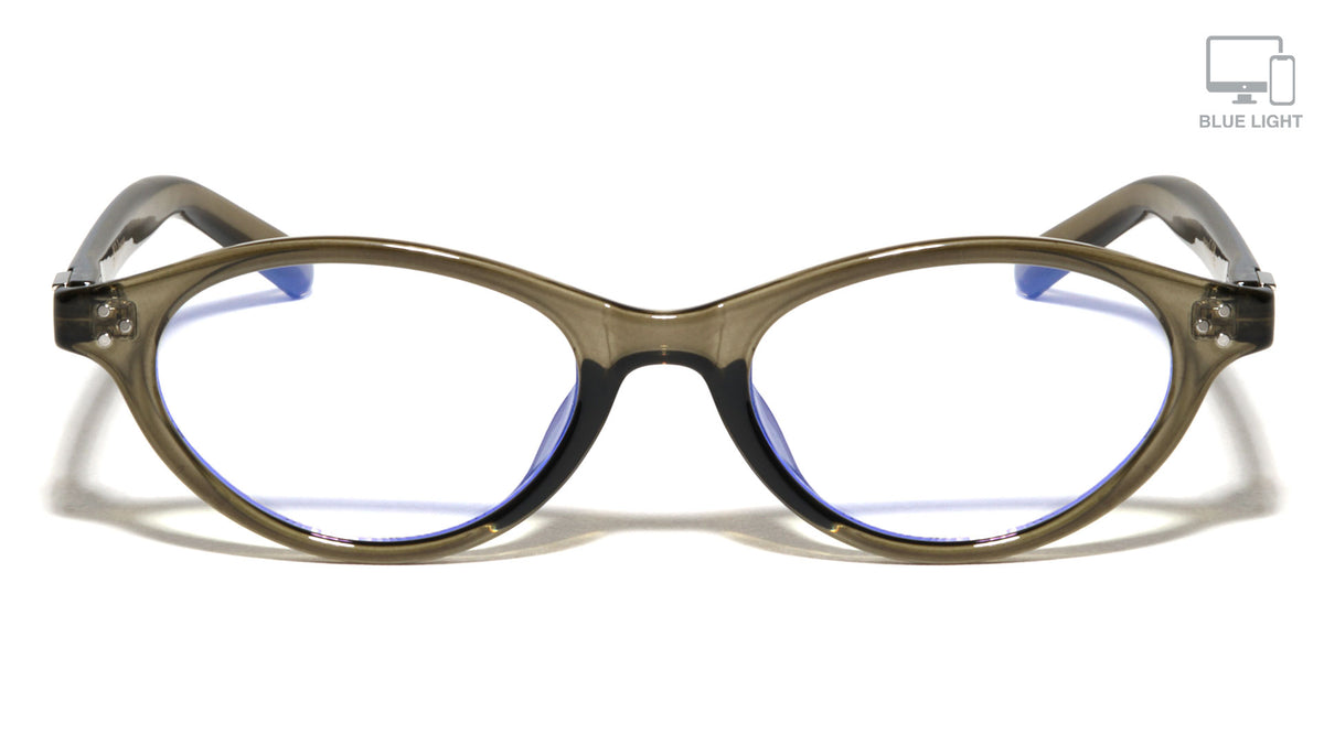 Two Bracket Hinge Accent Fashion Oval Cat Eye Blue Light Blocking Wholesale Eyewear