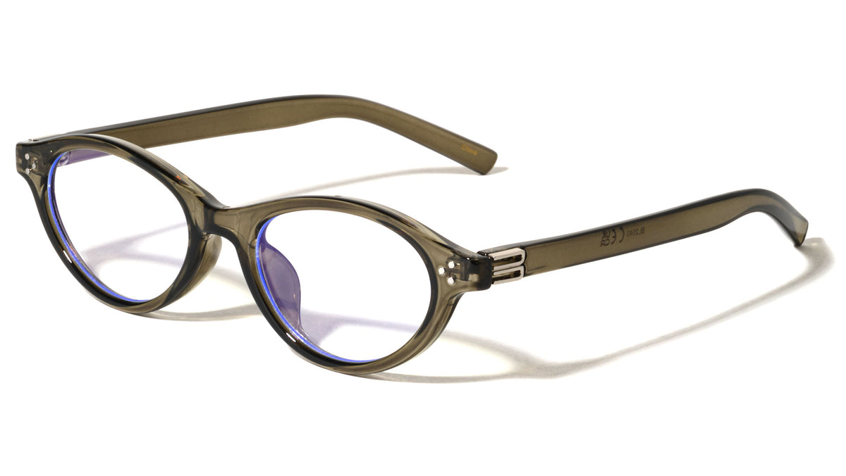 Two Bracket Hinge Accent Fashion Oval Cat Eye Blue Light Blocking Wholesale Eyewear