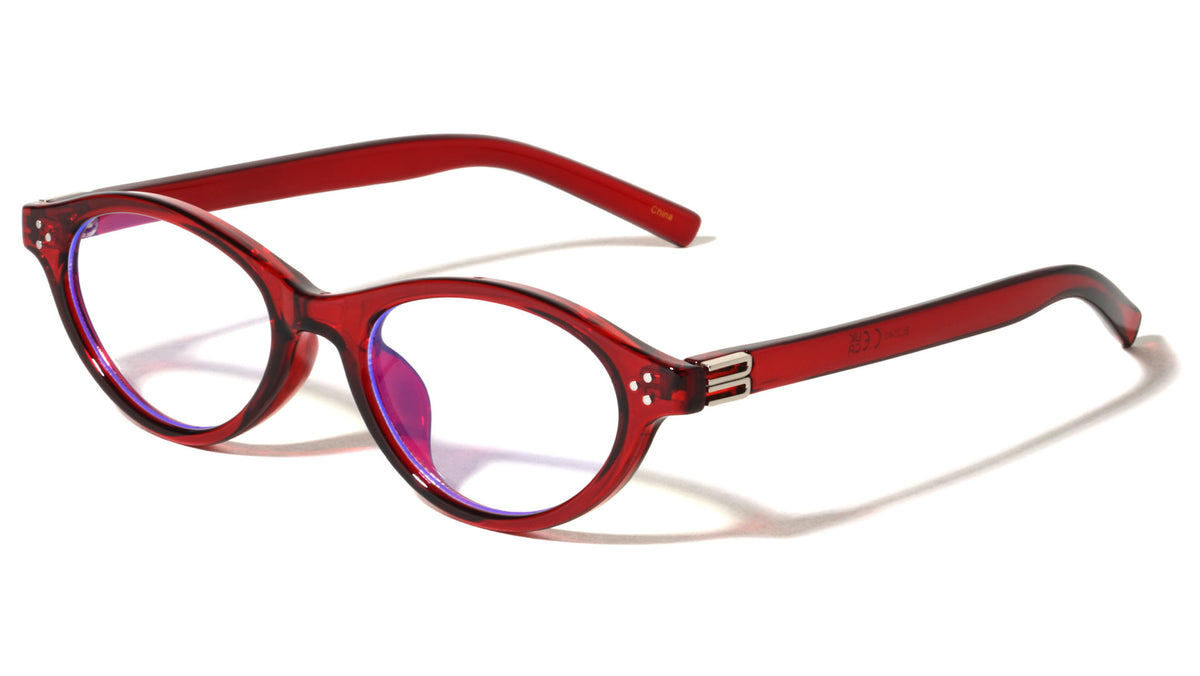Two Bracket Hinge Accent Fashion Oval Cat Eye Blue Light Blocking Wholesale Eyewear