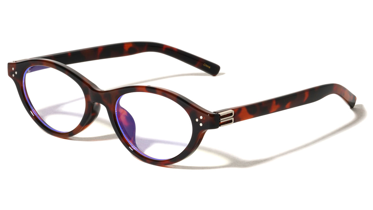 Two Bracket Hinge Accent Fashion Oval Cat Eye Blue Light Blocking Wholesale Eyewear