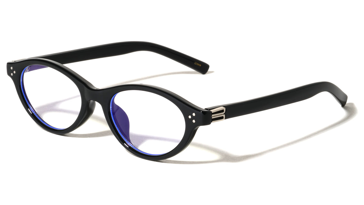 Two Bracket Hinge Accent Fashion Oval Cat Eye Blue Light Blocking Wholesale Eyewear