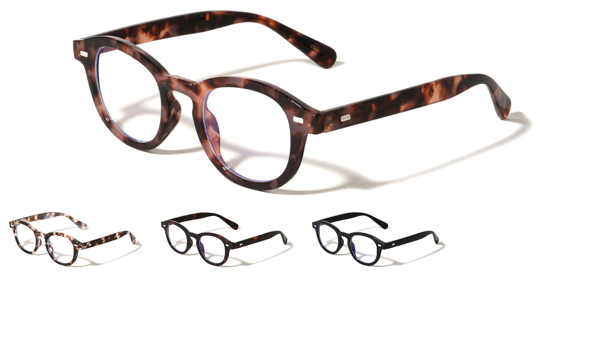 Rectangle Stud Accent Retro Round Blue Light Blocking Wholesale Eyewear