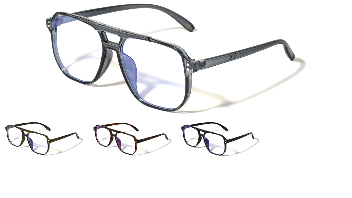 Two Dot Stud Accent Squared Aviators Blue Light Blocking Wholesale Eyewear