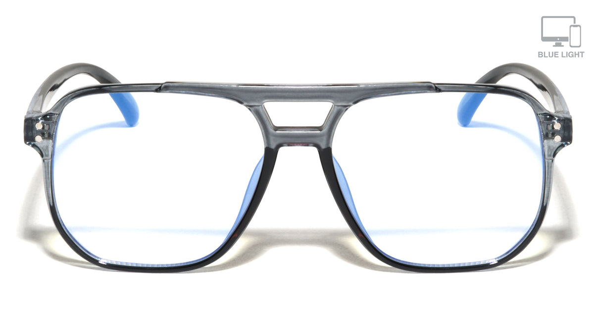 Two Dot Stud Accent Squared Aviators Blue Light Blocking Wholesale Eyewear