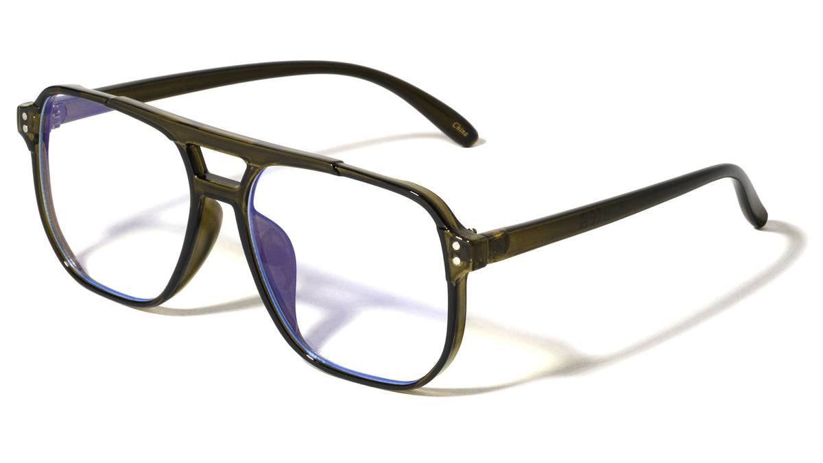 Two Dot Stud Accent Squared Aviators Blue Light Blocking Wholesale Eyewear