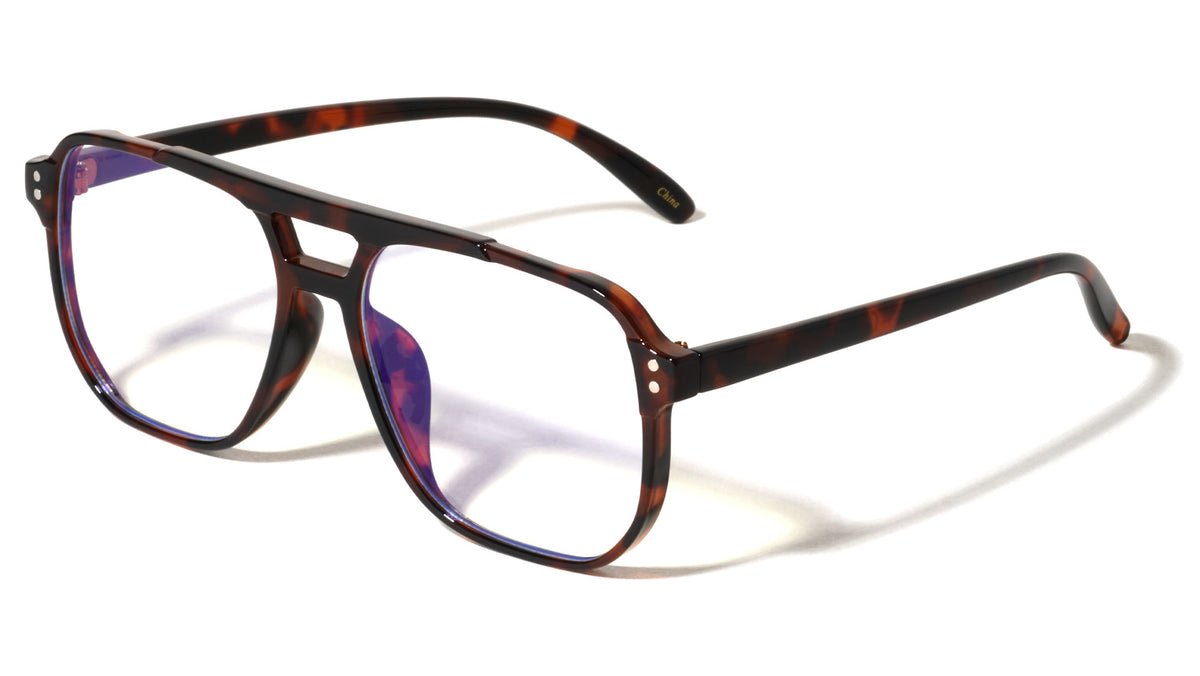 Two Dot Stud Accent Squared Aviators Blue Light Blocking Wholesale Eyewear
