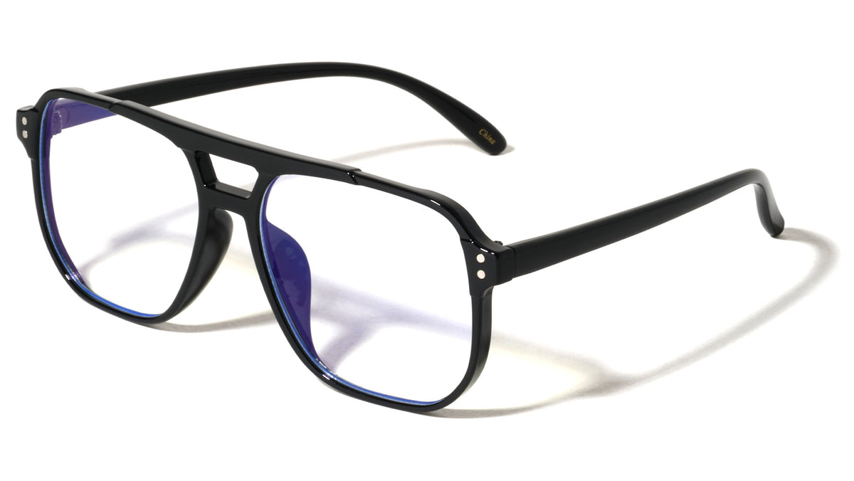 Two Dot Stud Accent Squared Aviators Blue Light Blocking Wholesale Eyewear