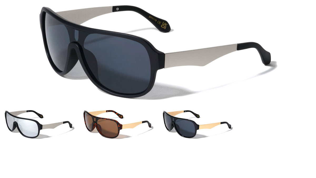 Solid One Piece Shield Lens Aviators Wholesale Sunglasses