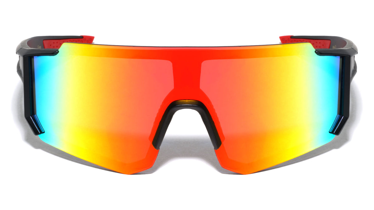 Black Frame Color Mirror Shield Geometric Sports Wholesale Sunglasses
