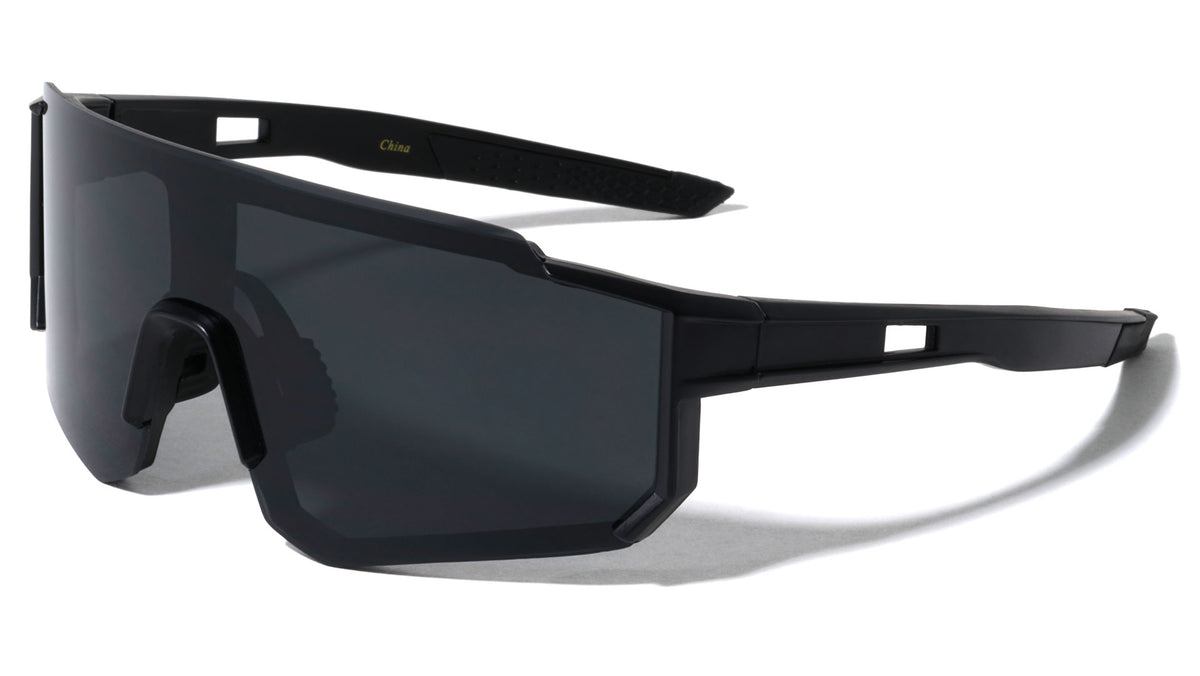Black Frame Color Mirror Shield Geometric Sports Wholesale Sunglasses
