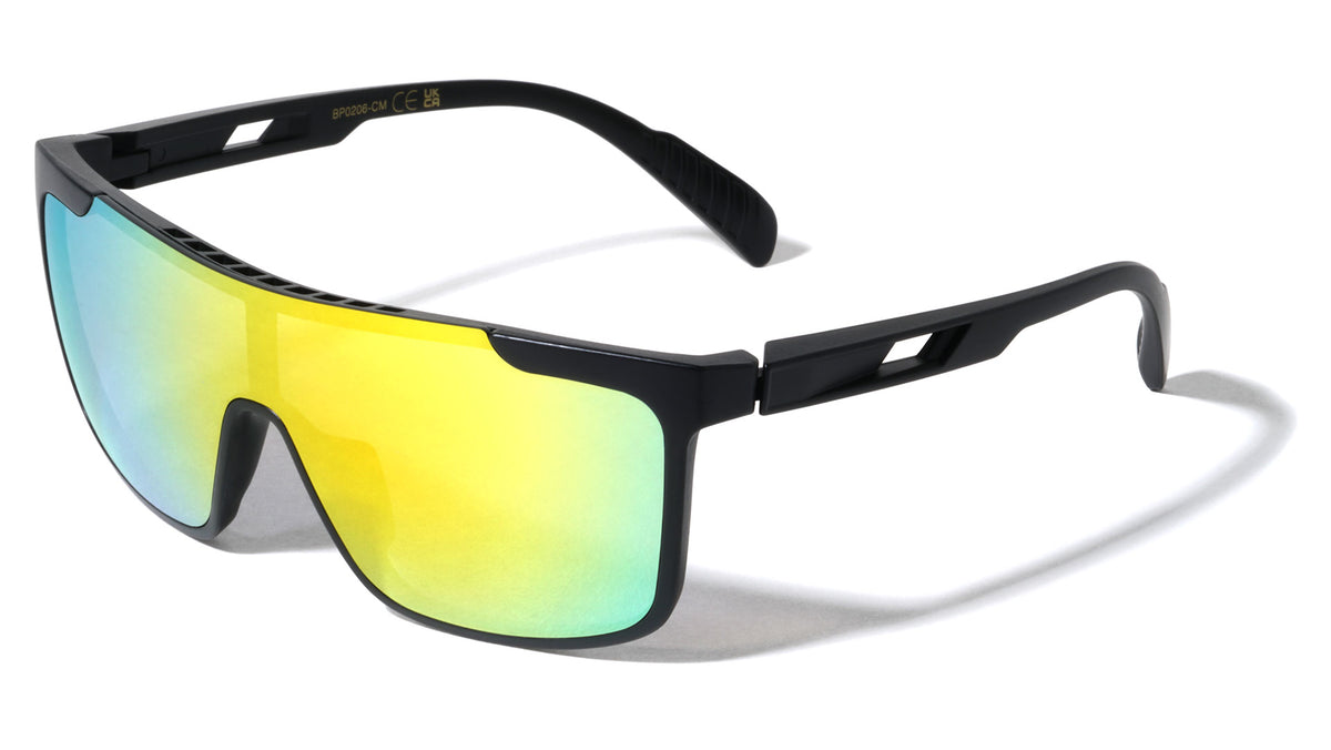 Color Mirror Shield Lens Top Bar Cutout Square Sports Wholesale Sunglasses
