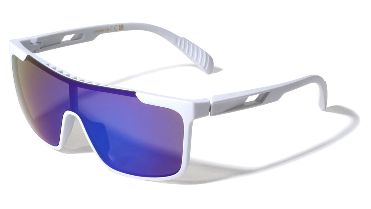 Color Mirror Shield Lens Top Bar Cutout Square Sports Wholesale Sunglasses