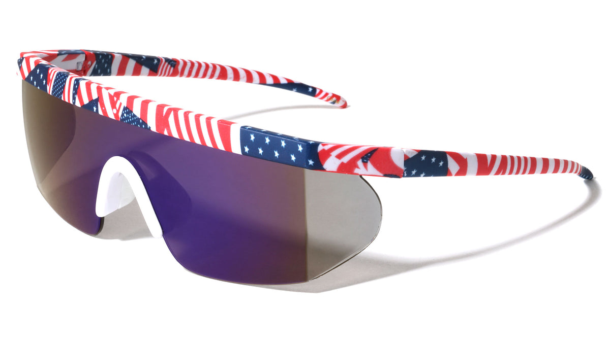American Flag Print Color Mirror One Piece Shield Rectangle Wholesale Sunglasses