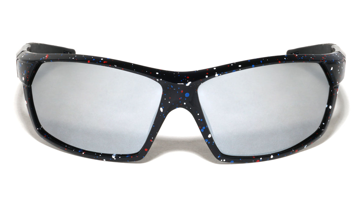 Ink Splatter Print Color Mirror Rectangle Sports Wholesale Sunglasses