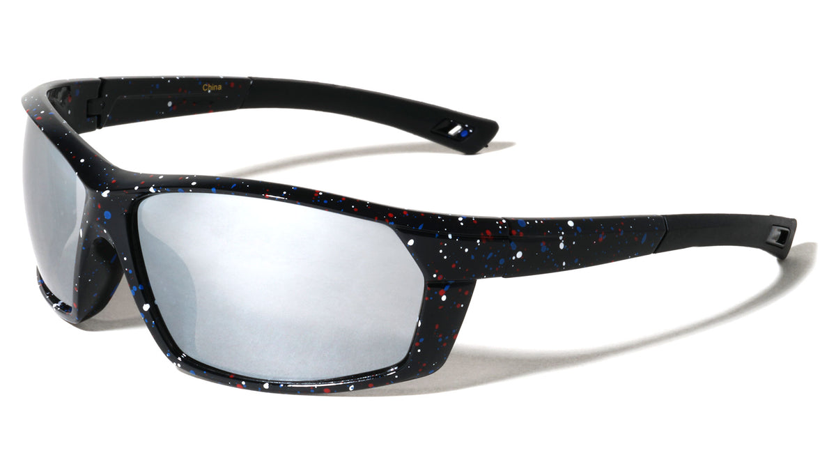 Ink Splatter Print Color Mirror Rectangle Sports Wholesale Sunglasses
