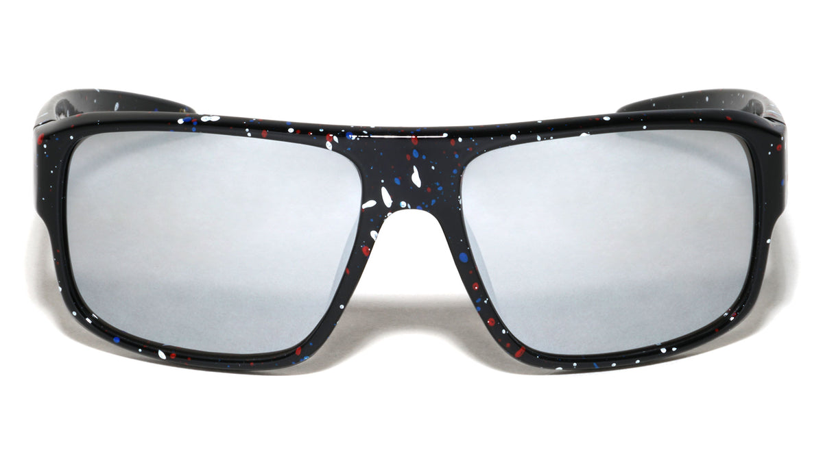 Ink Splatter Print Color Mirror Square Sports Wholesale Sunglasses