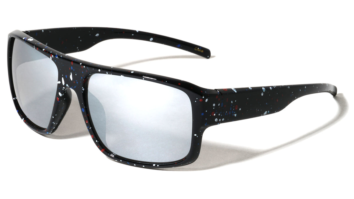 Ink Splatter Print Color Mirror Square Sports Wholesale Sunglasses