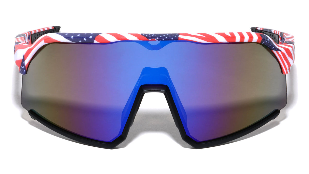 American Flag Ink Splatter Color Mirror Shield Lens Sports Wholesale Sunglasses