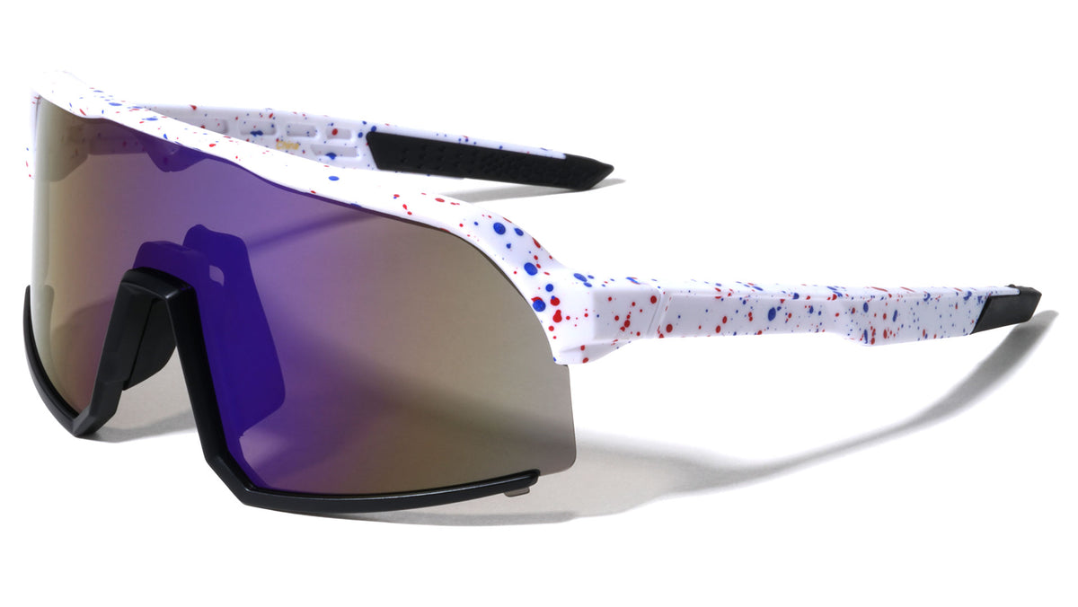 American Flag Ink Splatter Color Mirror Shield Lens Sports Wholesale Sunglasses