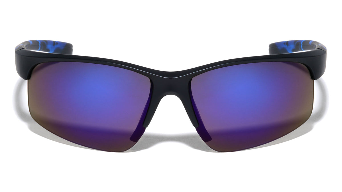 Color Mirror Lens Fire Temple Print Semi Rimless Sports Wholesale Sunglasses