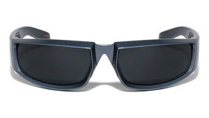 Metallic Color Wide Rectangle Geometric Wrap Around Wholesale Sunglasses