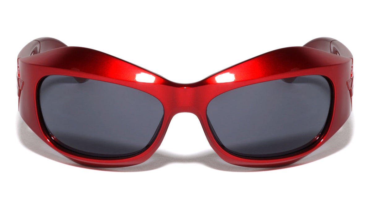 Metallic Color Oversized Curved Frame Futuristic Oval Wholesale Sunglasses