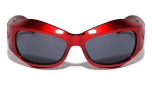 Metallic Color Oversized Curved Frame Futuristic Oval Wholesale Sunglasses