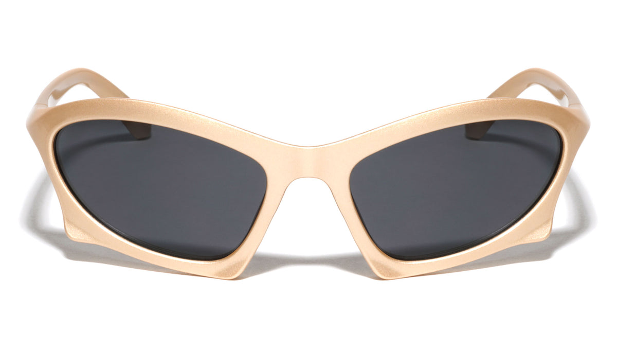 Metallic Color Bottom Legs Frame Futuristic Oval Wholesale Sunglasses